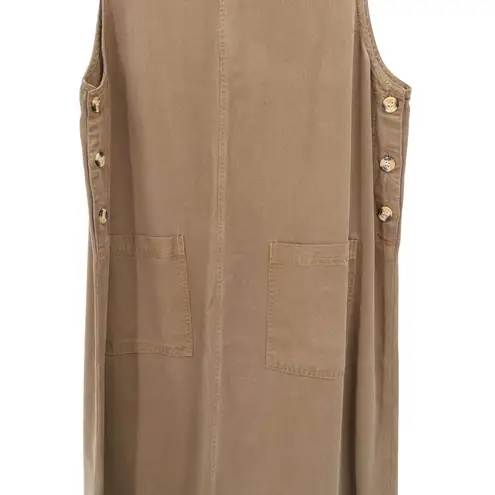 Amy K Su AKS Tencel Pinafore Jumper Maxi Buttoned Pockets Brown Dress L Size L