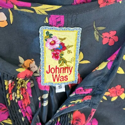 Johnny Was Black Floral Silk Tunic Size S