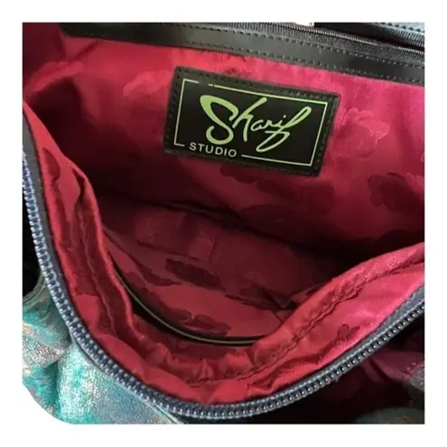 Sharif Colorful Abstract Blue Crystal Beaded Leather Shoulder Satchel Bag