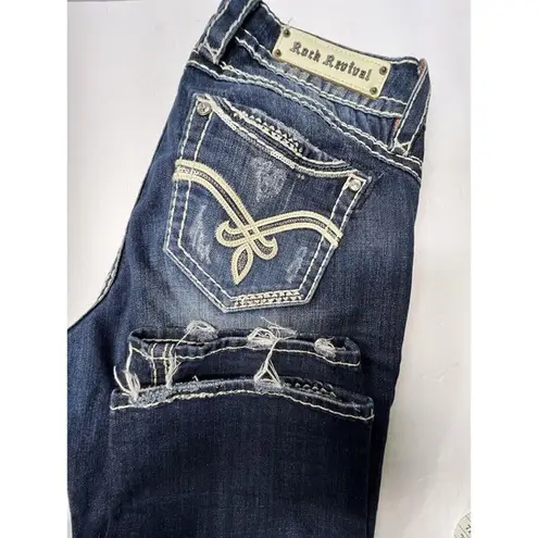 Rock Revival  Becky Easy Capri Jeans Womens Size 30 Distressed Stitch Bling 34X28