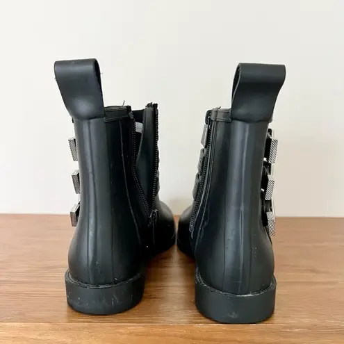 Loeffler Randall Nash Rain Ankle Boots with Buckle Detail Matte Black Size 6 US