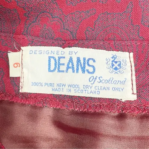 Vintage Deans of Scotland Wool Midi Skirt Burgundy Mallard Ducks Size 6 UK 2 US Red