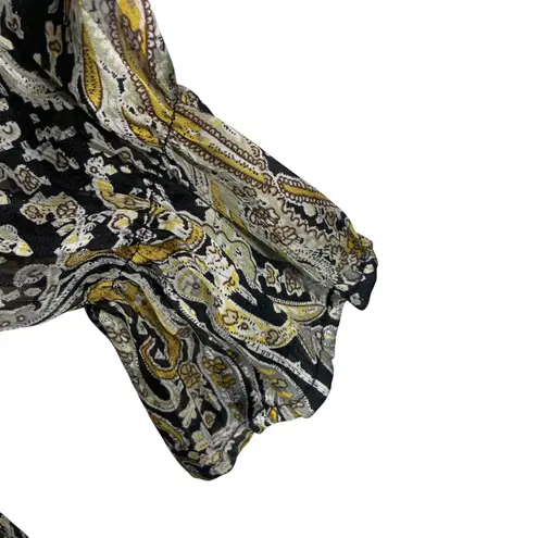 Elan Boho Paisley Tiered Mini Dress Size L Long Sleeve Tie Neck Lined Flow Dress