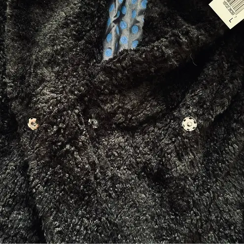 Live a Little LAL Black Faux Fur Teddy Shawl Collar Pockets Jacket Coat Size Large NEW