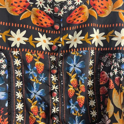 Farm Rio Black Jujus Garden Blouse strawberry size small