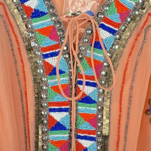 Boston Proper NWOT Embellished Beaded Swing Dress Sleeveless Orange Size XS NEW