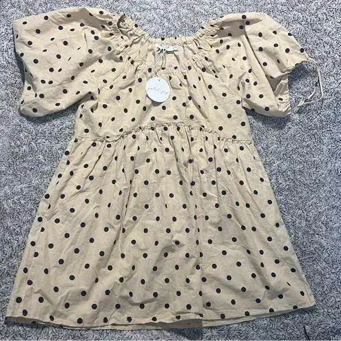 Petal and Pup  Beige with Navy Blue Polka Dots Mini Tunic Dress Size 6