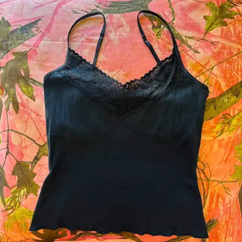 y2k vintage black lace v neck camisole tank top built in bra
