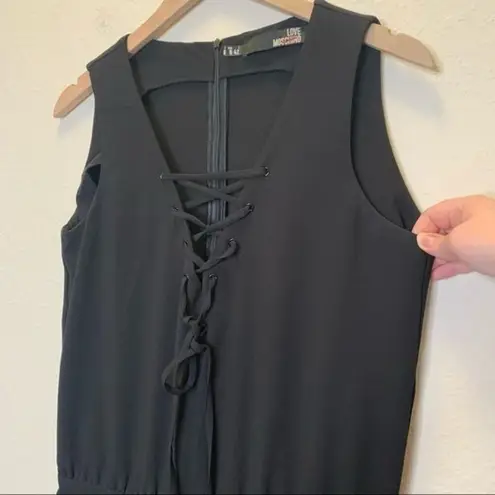 Love moschino Womens Black Sleeveless Jumpsuit Size 6 Lace-Up Front Back Zipper