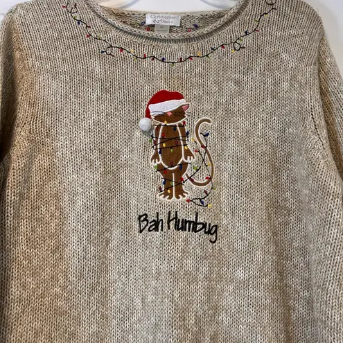 Christopher & Banks Beige Bah Humbug Holiday Sweater with Cat Design Women’s XL