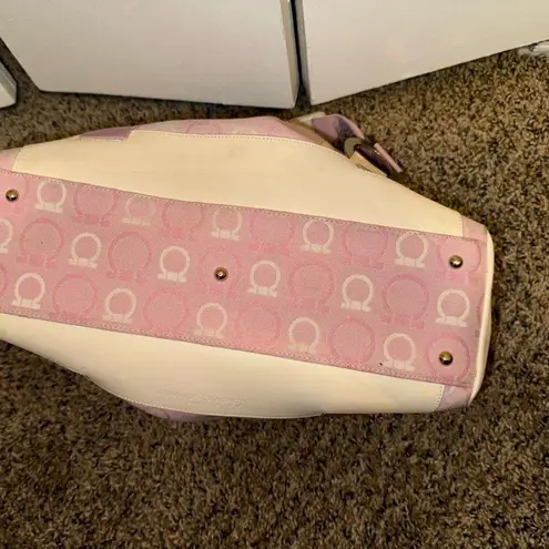 Salvatore Ferragamo Ferragamo White Leather & Pink Gancini Satchel, Vintage