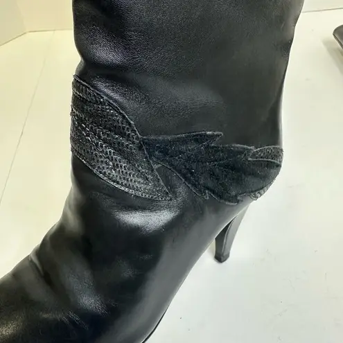 Gloria Vanderbilt Vintage Leather Boots – Size 6– Black High Heel Knee Boots