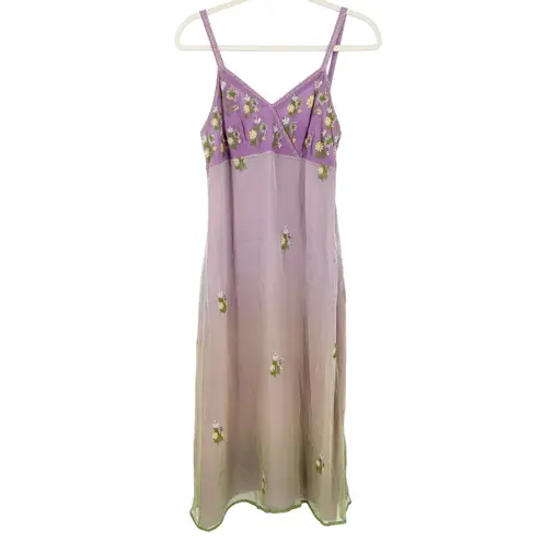 Anna Piaa Whimsical Fairycore Y2K 100% Silk Floral Embroidered Slip Dress 8 Purple
