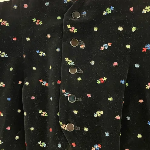 Vintage 90s Black Velvet Multicolor Embroidered Floral Sleeveless Vest Top