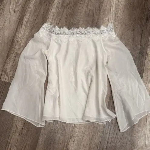 Cami NYC NWT White Romantic Silk Lace Blouse Large Long Sleeve Neutral Cameron