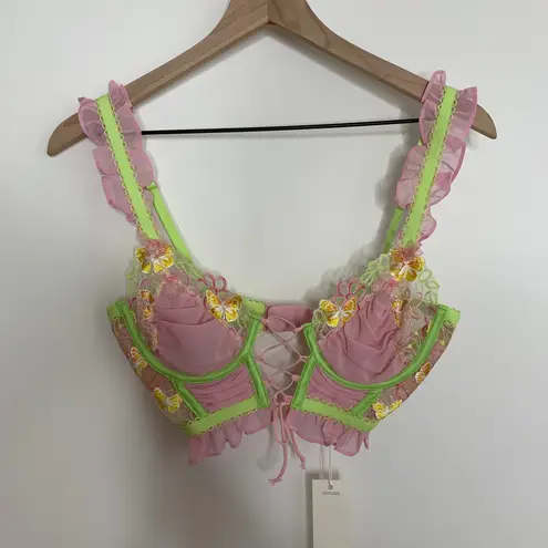 For Love & Lemons Sunset Butterfly Ruffle Bustier Bra Womens XS New VS Pink