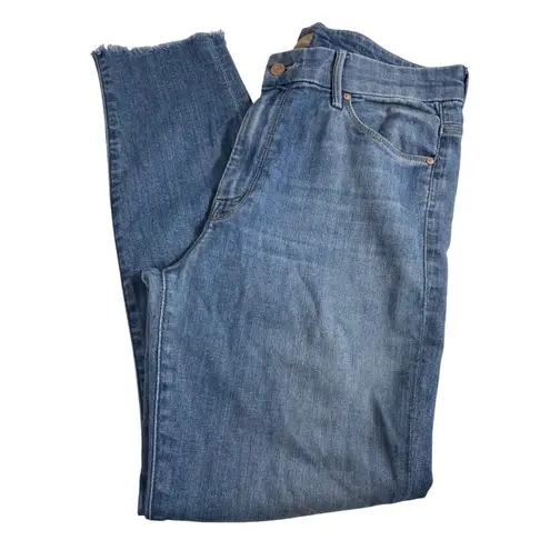 MOTHER Jeans HW Looker Ankle Fray in Jumping Off Swings Size 30 Denim Raw Hem Blue