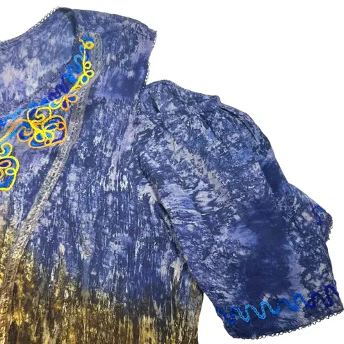 Shoreline Wear Boho Hippie V Neck Floral Embroidered Cold Shoulder Tunic Top