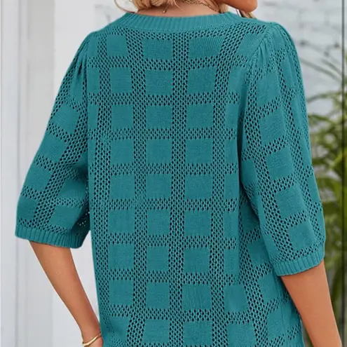 Dokotoo Women's Short Sleeve Lightweight Crochet Knit Sweaters Blouse