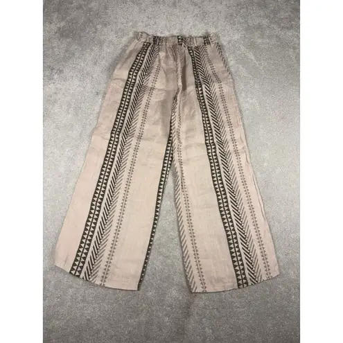 elena baldi linen pants made in italy small pockets beige printed Tan