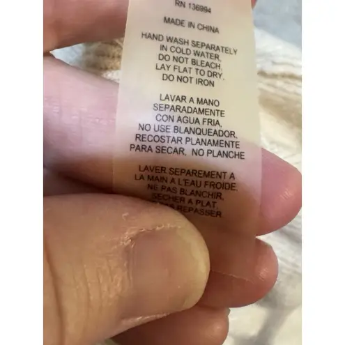 SIONI Ruffle Hem Crochet Open Back Tunic Size Large Cream Wool Sweater Boho