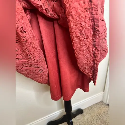 Molly Bracken Terracotta Rust Lace Tiered Dress with Sheer Sleeves Size M