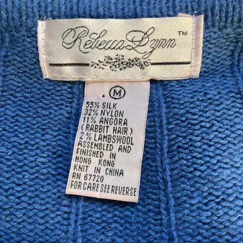 Rebecca Lynn Henley Front Long Sleeve Crew Neck Knitted Trendy Sweater Blue Sz M Size M