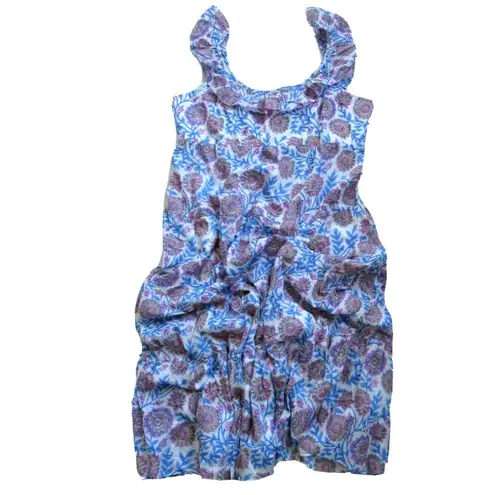 J.Crew NWT  Tiered Ruffleneck Midi in Blue Pink Beige Floral Vine Block Print XXL