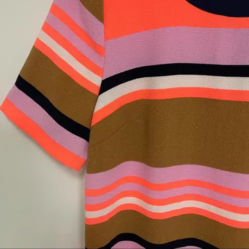 Gibson Latimer Stripe Dress Neutral & Neon & Navy Short Sleeve Mini Size Small