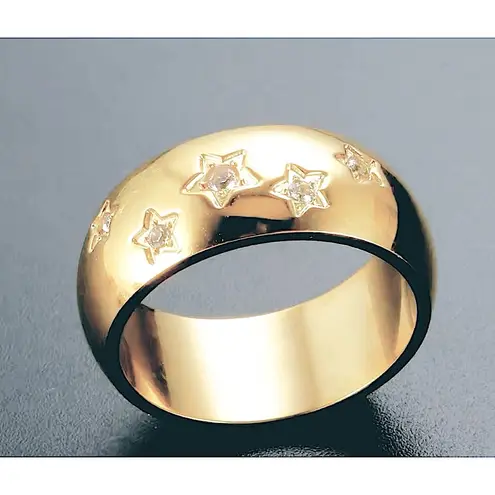 Boutique NEW Unisex Women’s Wide Gold Plated Simulated Diamond Star Ring 8mm Band Size 7
