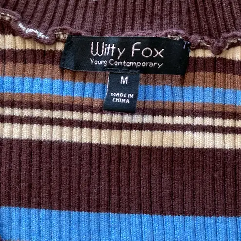 Urban Outfitters Witty fox ribbed striped y2k sweater tank brown blue medium NEW NWT