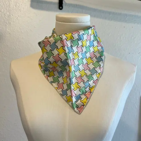 Vintage Silky Pastel Abstract Print Triangle Neck Tie Bandana Pink