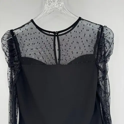 I.N. San Francisco blouse women's M mesh polka dot puff sweetheart stretch black