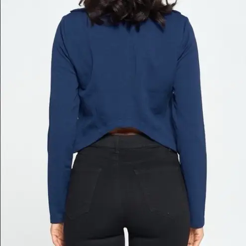 Chocolate USA NWT Cropped Jacket Womens M Navy Open Front Cutout Choker Moto