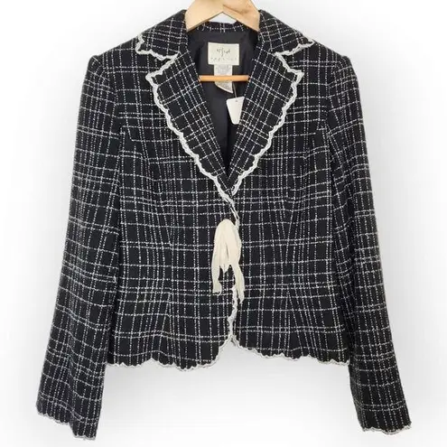 American Vintage Vintage Vision Apparel Black White Plaid Silk Two Button Blazer Suit Coat 6