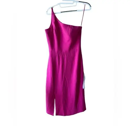 Dress the Population Pink Fuchsia Satin One Shoulder Cocktail Midi Dress