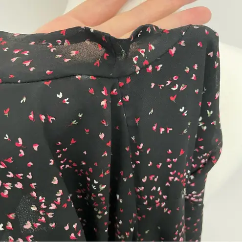 Vintage Y2K Maxi Dress Sweetheart Neckline Heart Flower Print Whimsical Black Size 8