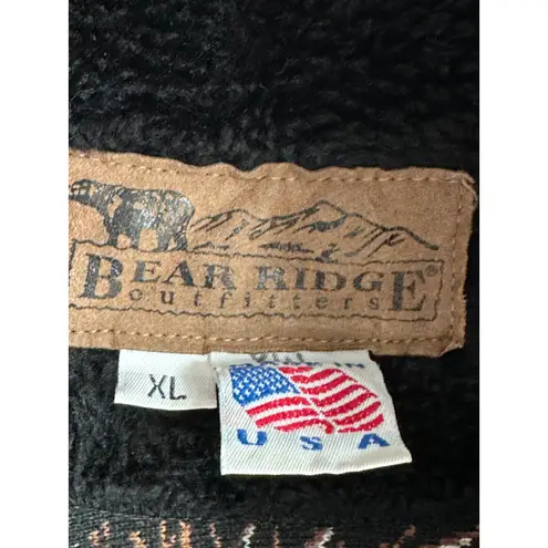 Vintage 90s Fleece Bomber Jacket XL Indian Chief Bear Ridge Unisex Cozy USA Black