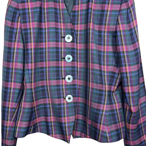 Amanda Smith Petites Vintage 80s 90s Fitted Button Front Plaid Blazer Size 10
