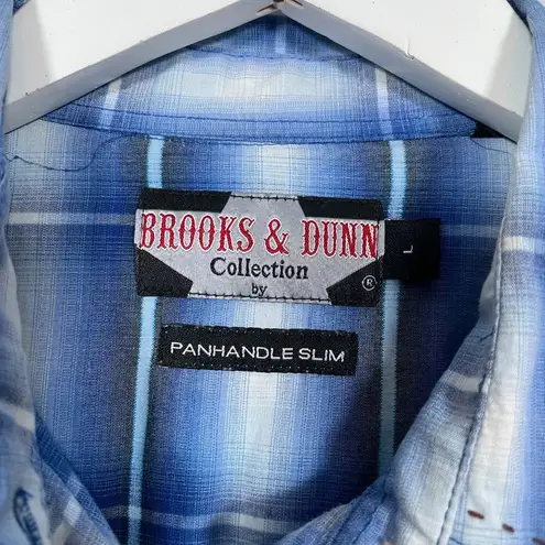 Brooks Dunn Collection Panhandle Slim Women L Blue White Plaid Pearl Snap Shirt Size L