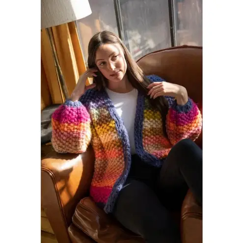 💕SAACHI💕 Mayflower Rainbow Stripe Cardigan ~ Hand Knit Multi