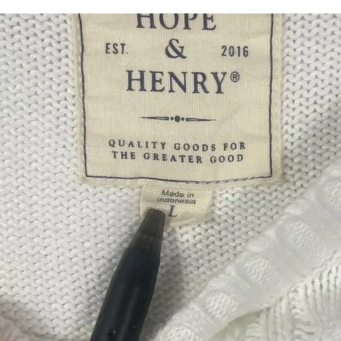 Hope & Henry Women's White Cable Knit Sweater Organic Cotton Button Shoulder L Size L
