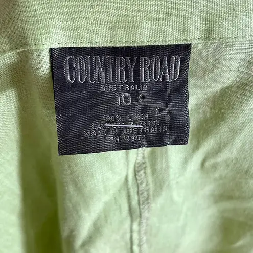 Country Road 90s  Vintage Green Linen Sleeveless Collared Button Up