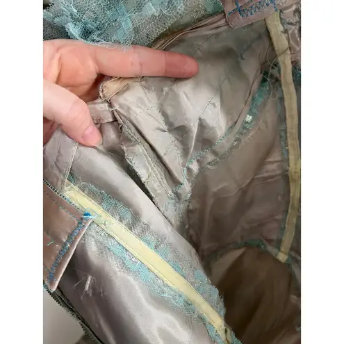 formal dress prom 1950s floral princess tulle aqua blue Green