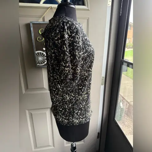 Vintage Notations leopard print gold lame short sleeve blouse, size small