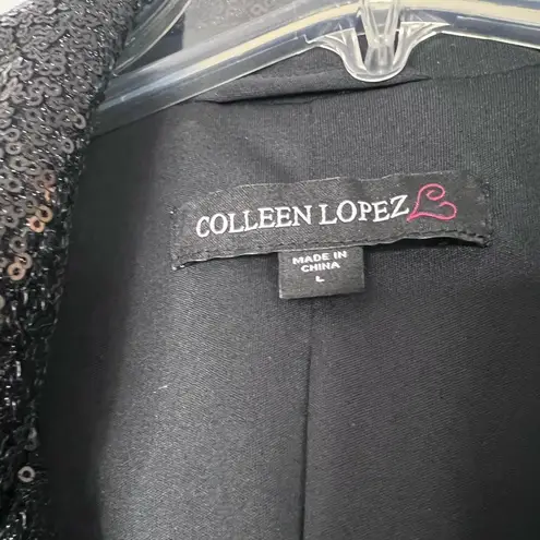NWOT Colleen Lopez Sparkling Black Sequin Moto Jacket L Size L