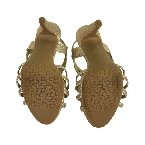 Audrey Brooke Kellie Heels Gold Shimmer Open Toe Slingback Women’s Size 7.5M