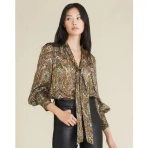 Veronica Beard đź’•VERONICAL BEARDđź’• Zaylee Tie-Bow Metallic Silk-Blend Blouse ~ Paisley Print 6