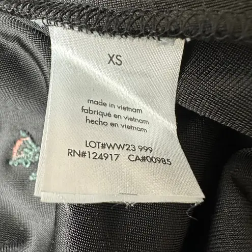 We Wore What Sz XS Black Multi Embroidered Velvet Ruched Midi Skirt