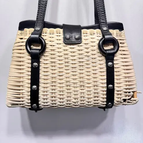 Patricia Nash Rattan Bag Damaged Straw Purse Genuine Leather Trim READ